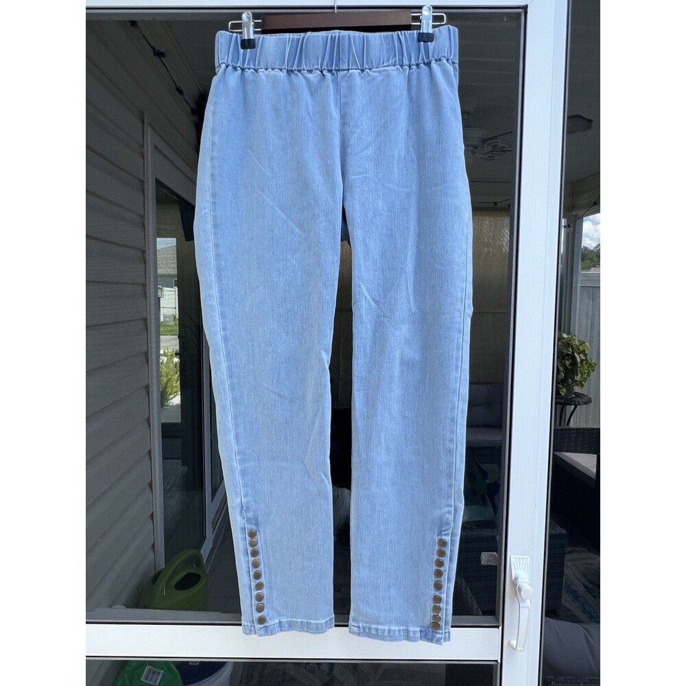 Soft Surroundings Metro Leggings Medium Petite Blue Snap Ankle Pull On Stretch